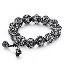 Bracciale In Titanio Con Perline Di Buddha "Sei Parole Di Verità" Da Uomo