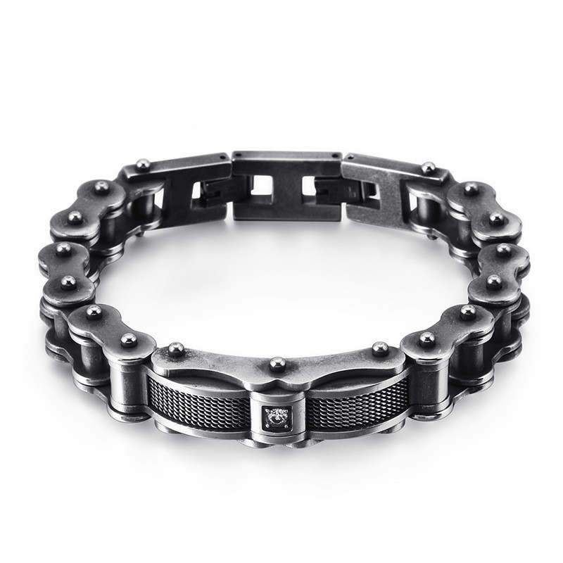 Bracciale Da Uomo In Titanio Con Catena Da Motociclista Rock E Diamante Bracciale Da Uomo In Titanio Con Catena Da Motociclista Rock E Diamante