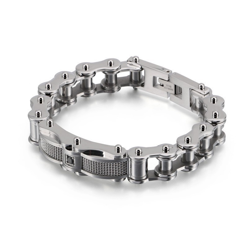 Bracciale Da Uomo In Titanio Con Catena Da Motociclista Rock E Diamante Bracciale Da Uomo In Titanio Con Catena Da Motociclista Rock E Diamante