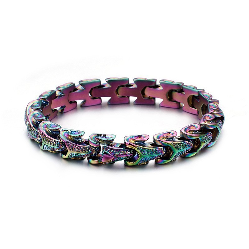 Bracciale Da Uomo In Titanio Con Scaglie Di Drago, Stile Vintage, Placcato Argento, Con Chiglia Bracciale Da Uomo In Titanio Con Scaglie Di Drago, Stile Vintage, Placcato Argento, Con Chiglia