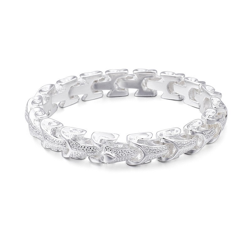 Bracciale Da Uomo In Titanio Con Scaglie Di Drago, Stile Vintage, Placcato Argento, Con Chiglia Bracciale Da Uomo In Titanio Con Scaglie Di Drago, Stile Vintage, Placcato Argento, Con Chiglia