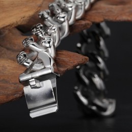 Bracciale In Titanio Con Teschio A Doppia Fila Per Uomo