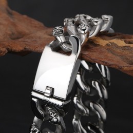 Bracciale In Titanio Con Teschio A Doppia Fila Per Uomo