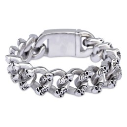 Bracciale In Titanio Con Teschio A Doppia Fila Per Uomo