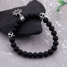 Bracciale Da Uomo Con Perline In Titanio, Con Timone Da Marinaio E Ancora Vintage