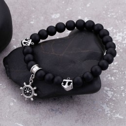 Bracciale Da Uomo Con Perline In Titanio, Con Timone Da Marinaio E Ancora Vintage