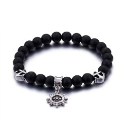 Bracciale Da Uomo Con Perline In Titanio, Con Timone Da Marinaio E Ancora Vintage