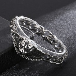 Bracciale Vintage In Titanio Con Motivo Esagerato A Testa Di Tigre Per Uomo