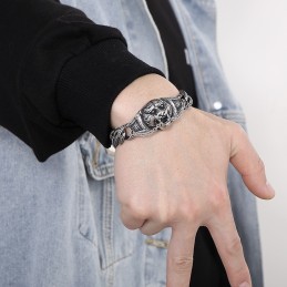 Bracciale Vintage In Titanio Con Motivo Esagerato A Testa Di Tigre Per Uomo