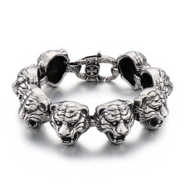 Bracciale Alla Moda In Titanio Con Chiusura A Fiore E Testa Di Tigre, Per Uomo