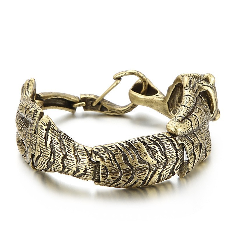 Bracciale Vintage In Titanio Con Tigre In Oro Antico Per Uomo