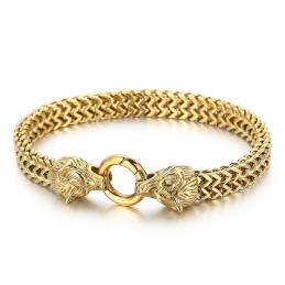 Bracciale In Titanio Con Testa Di Lupo A Doppia Estremità, Stile Rock Hip-Hop, Per Uomo