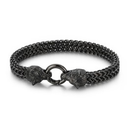 Bracciale In Titanio Con Testa Di Lupo Doppia, Stile Hip-Hop, Per Uomo