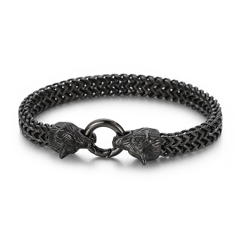Bracciale In Titanio Con Testa Di Lupo Doppia, Stile Hip-Hop, Per Uomo Bracciale In Titanio Con Testa Di Lupo Doppia, Stile Hip-Hop, Per Uomo