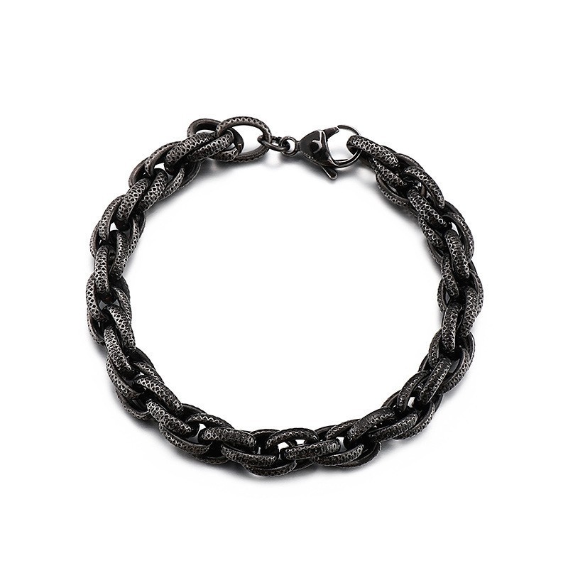 Bracciale In Titanio Con Catena Spessa Intrecciata E Motivo A Pois Neri Retrò Per Uomo Bracciale In Titanio Con Catena Spessa Intrecciata E Motivo A Pois Neri Retrò Per Uomo