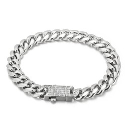 Collana Con Bracciale In Titanio Da Uomo Con Catena Cubana E Diamanti