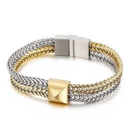 Bracciale Da Uomo In Titanio Con Catena Intrecciata A Doppio Strato Color Block Stile Hipster Hip-Hop