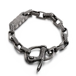 Portachiavi Vintage A Righe Quadrate Nere Da Uomo Con Bracciale In Titanio