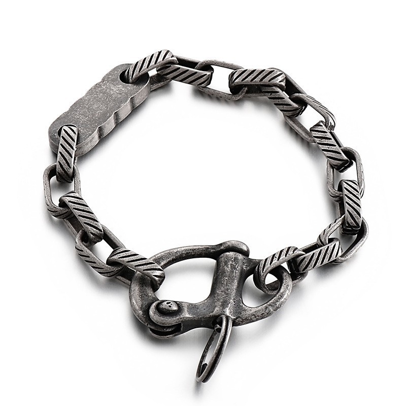 Portachiavi Vintage A Righe Quadrate Nere Da Uomo Con Bracciale In Titanio Portachiavi Vintage A Righe Quadrate Nere Da Uomo Con Bracciale In Titanio