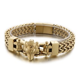 Bracciale Hip Hop Da Uomo In Titanio Con Testa Di Lupo
