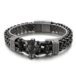 Bracciale Hip Hop Da Uomo In Titanio Con Placcatura A Testa Di Lupo
