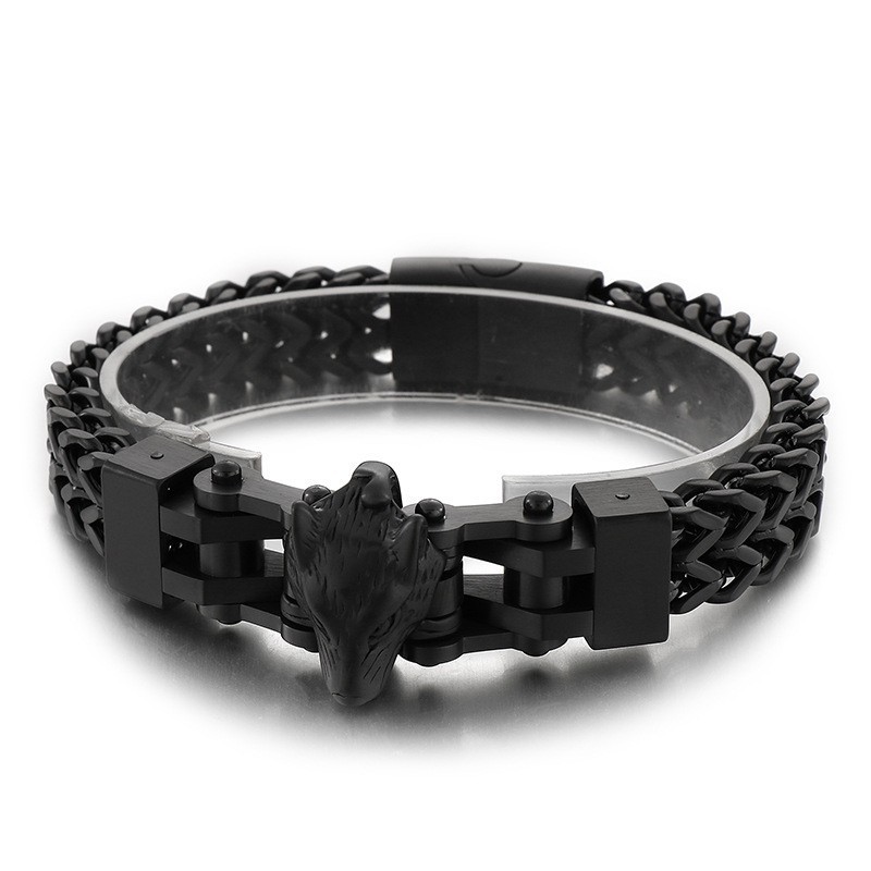 Bracciale Da Uomo In Titanio Con Placcatura A Testa Di Lupo, Stile Hip Hop Alla Moda Bracciale Da Uomo In Titanio Con Placcatura A Testa Di Lupo, Stile Hip Hop Alla Moda