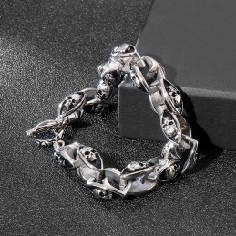Bracciale Da Uomo In Titanio Con Doppio Teschio, Stile Rock Hip Hop, Con Gioielli In Titanio