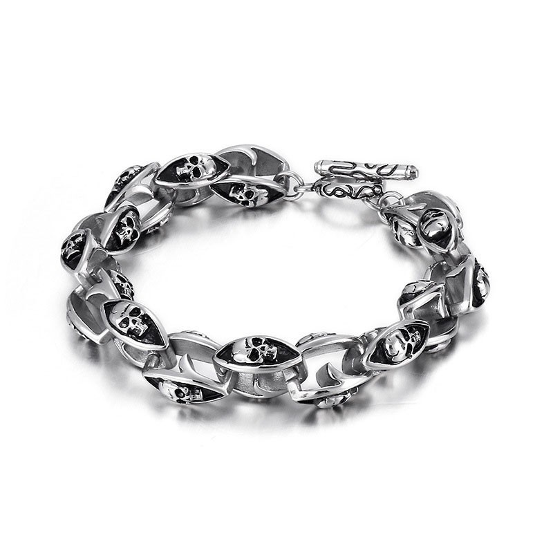 Bracciale Da Uomo In Titanio Con Doppio Teschio, Stile Rock Hip Hop, Con Gioielli In Titanio Bracciale Da Uomo In Titanio Con Doppio Teschio, Stile Rock Hip Hop, Con Gioielli In Titanio
