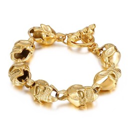 Bracciale Da Uomo In Titanio Con Teschio Dorato In Stile Chic