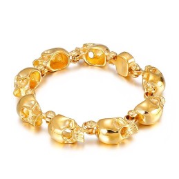 Bracciale In Titanio Con Teschio Dorato In Stile Chic Per Uomo