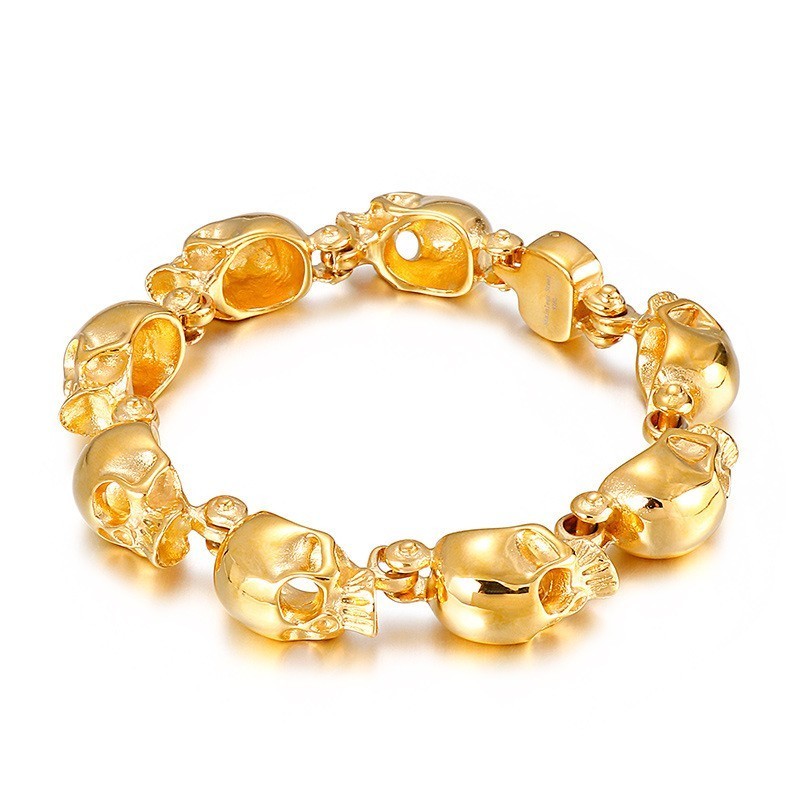 Bracciale In Titanio Con Teschio Dorato In Stile Chic Per Uomo Bracciale In Titanio Con Teschio Dorato In Stile Chic Per Uomo
