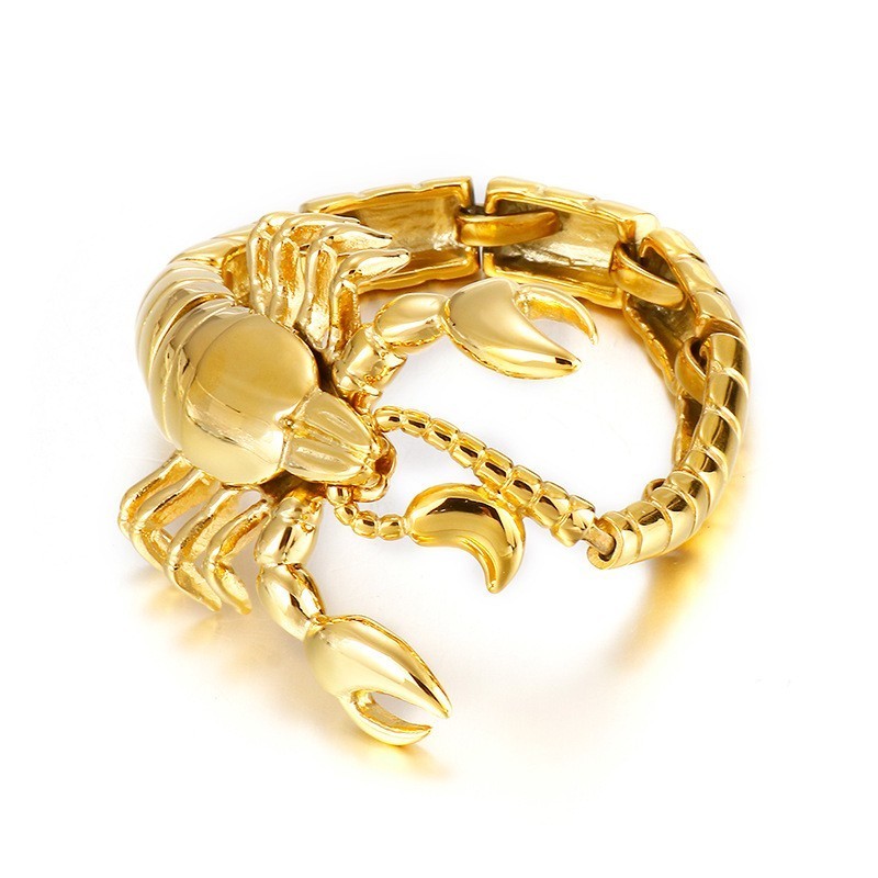 Bracciale In Titanio Con Scorpione Dorato Per Uomo Bracciale In Titanio Con Scorpione Dorato Per Uomo