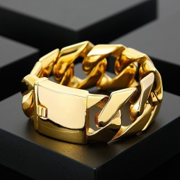 Bracciale Hip Hop In Titanio Cool, Largo 31 Mm, Color Oro Moda