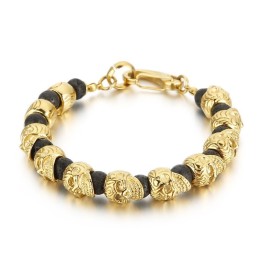 Bracciale In Titanio Con Teschio E Pietra Vulcanica Occhio Di Tigre Da Uomo
