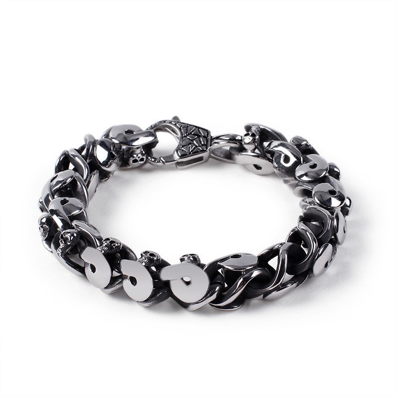 Bracciale Da Uomo Alternative Chic Con Teschio In Titanio Bracciale Da Uomo Alternative Chic Con Teschio In Titanio