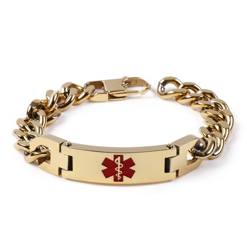 Bracciale Da Uomo In Titanio Con Logo Medico Rosso, Con Marchio Curvo, Edizione Moda Bracciale Da Uomo In Titanio Con Logo Medico Rosso, Con Marchio Curvo, Edizione Moda