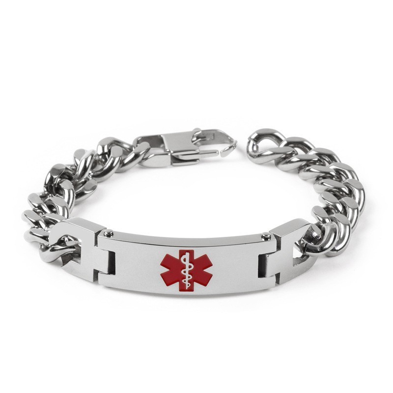 Versione Del Braccialetto Da Uomo In Titanio Con Logo Medico Rosso Del Marchio Fashion Bend Versione Del Braccialetto Da Uomo In Titanio Con Logo Medico Rosso Del Marchio Fashion Bend
