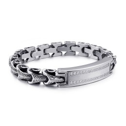 Bracciale Da Uomo In Titanio Vintage Con Micro-Pietra Bianca Incastonata