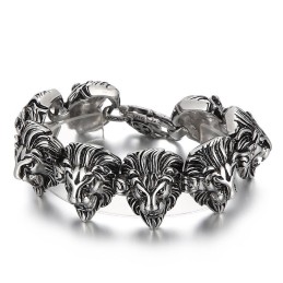Bracciale Alternativo In Titanio Con Testa Di Leone Di Animali Selvatici