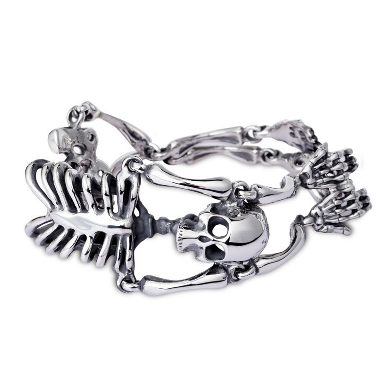 Bracciale Vintage In Titanio Con Teschio E Ossa Esagerati Per Uomo Bracciale Vintage In Titanio Con Teschio E Ossa Esagerati Per Uomo