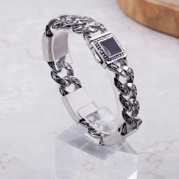 Bracciale Da Uomo In Titanio Con Motivo Floreale In Stile Hip-Hop Vintage E Chiusura A Diamante