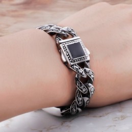 Bracciale Da Uomo In Titanio Con Motivo Floreale In Stile Hip-Hop Vintage E Chiusura A Diamante