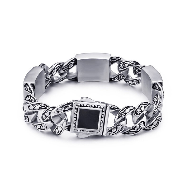 Bracciale Da Uomo In Titanio Con Motivo Floreale In Stile Hip-Hop Vintage E Chiusura A Diamante Bracciale Da Uomo In Titanio Con Motivo Floreale In Stile Hip-Hop Vintage E Chiusura A Diamante