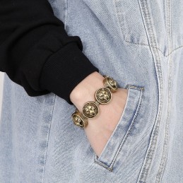 Bracciale Vintage In Titanio Con Testa Di Tigre Rotonda Per Uomo