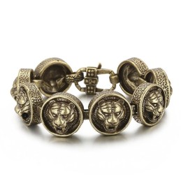 Bracciale Vintage In Titanio Con Testa Di Tigre Rotonda Per Uomo