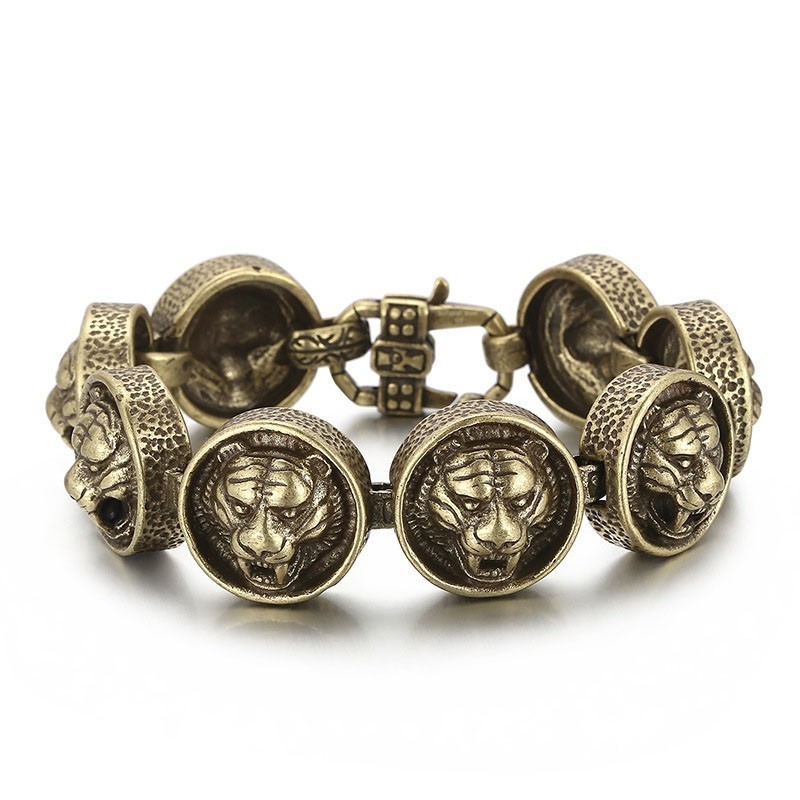 Bracciale Vintage In Titanio Con Testa Di Tigre Rotonda Per Uomo Bracciale Vintage In Titanio Con Testa Di Tigre Rotonda Per Uomo