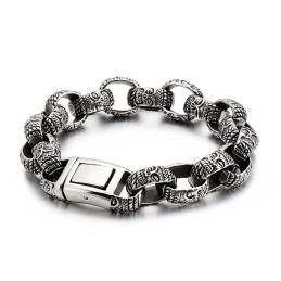 Bracciale In Titanio Con Testa Di Buddha Quadrata Per Uomo