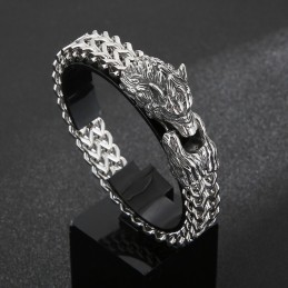 Bracciale In Titanio A Doppia Fusione Con Testa Di Lupo Per Uomo