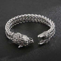 Bracciale In Titanio A Doppia Fusione Con Testa Di Lupo Per Uomo
