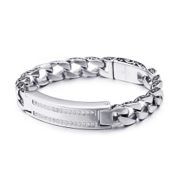 Bracciale Vintage Da Uomo In Titanio Con Pietre Bianche